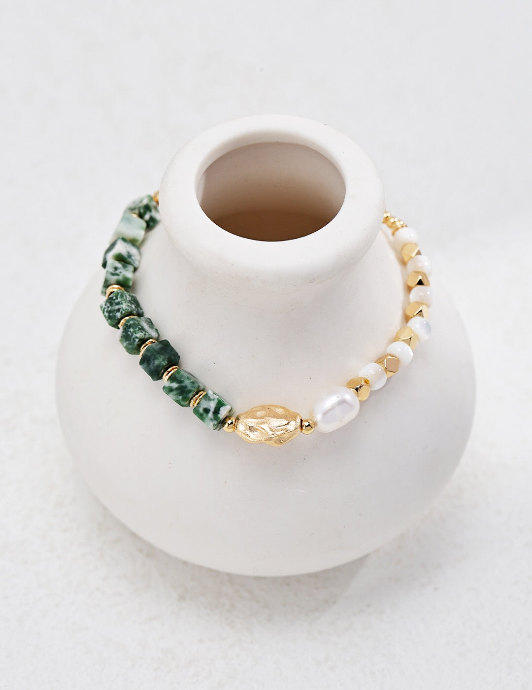 "Good Fortune" Qinghai Cui Jade Pearl Bracelet