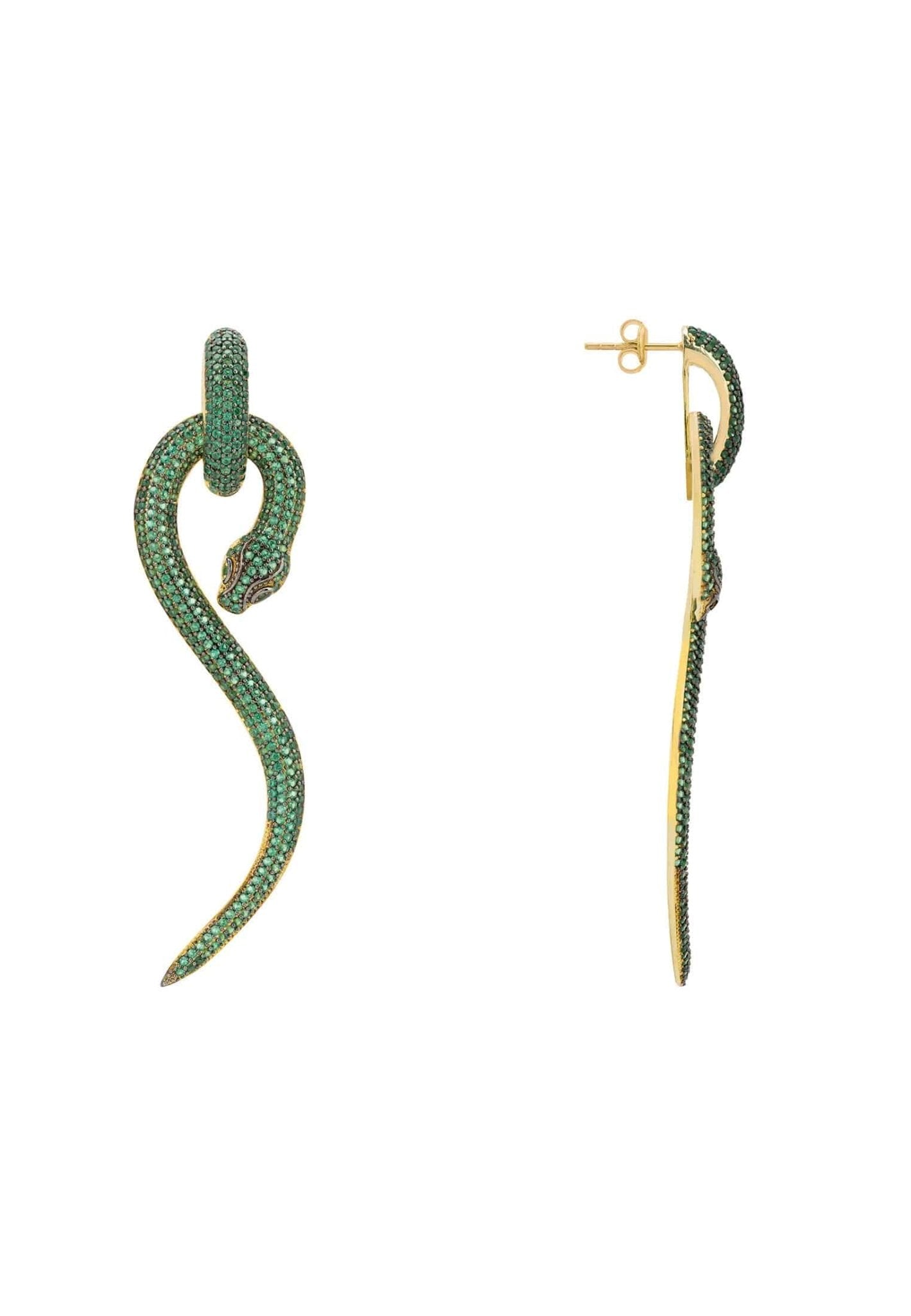 Anaconda Snake Drop Earrings Gold Emerald