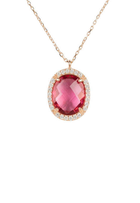 Beatrice Oval Gemstone Pendant Necklace Rose Gold Pink Tourmaline